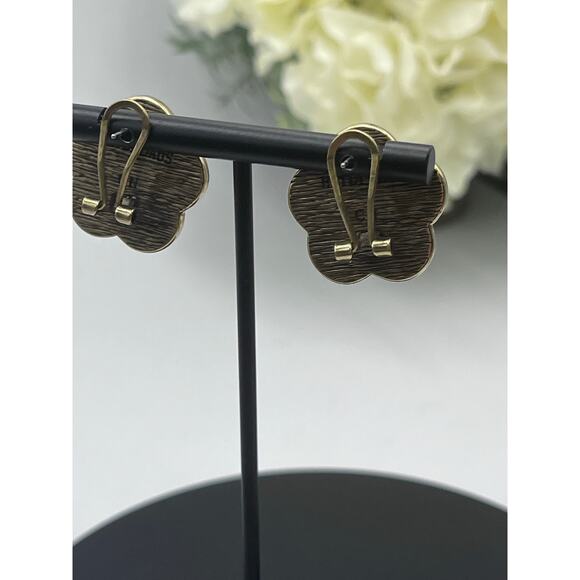 Heidi Daus Vintage Omega Clip Mother of Pearl Pierced Halo Clover Earrings - Picture 7 of 8